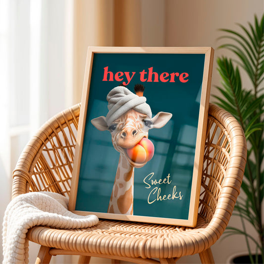 a picture of a giraffe with a hat on its head