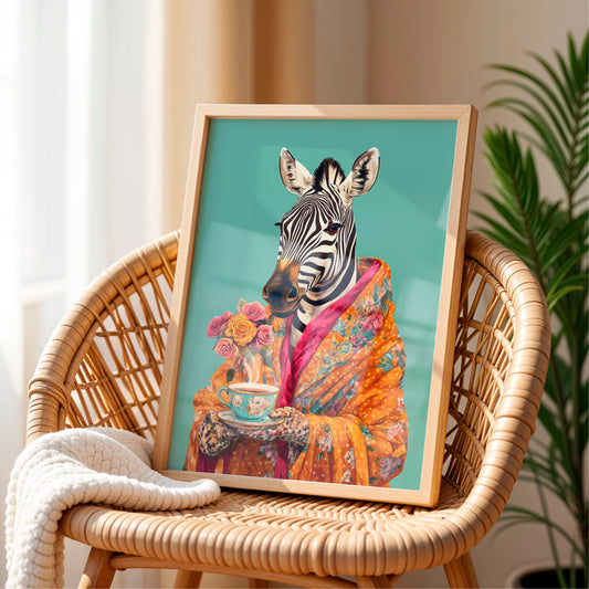 a picture of a zebra in a colorful outfit