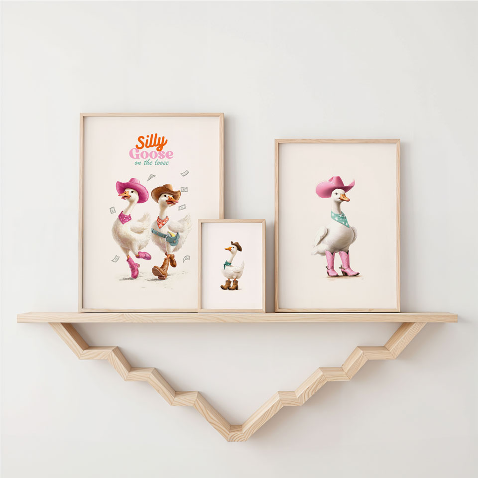 a shelf that has some pictures on it