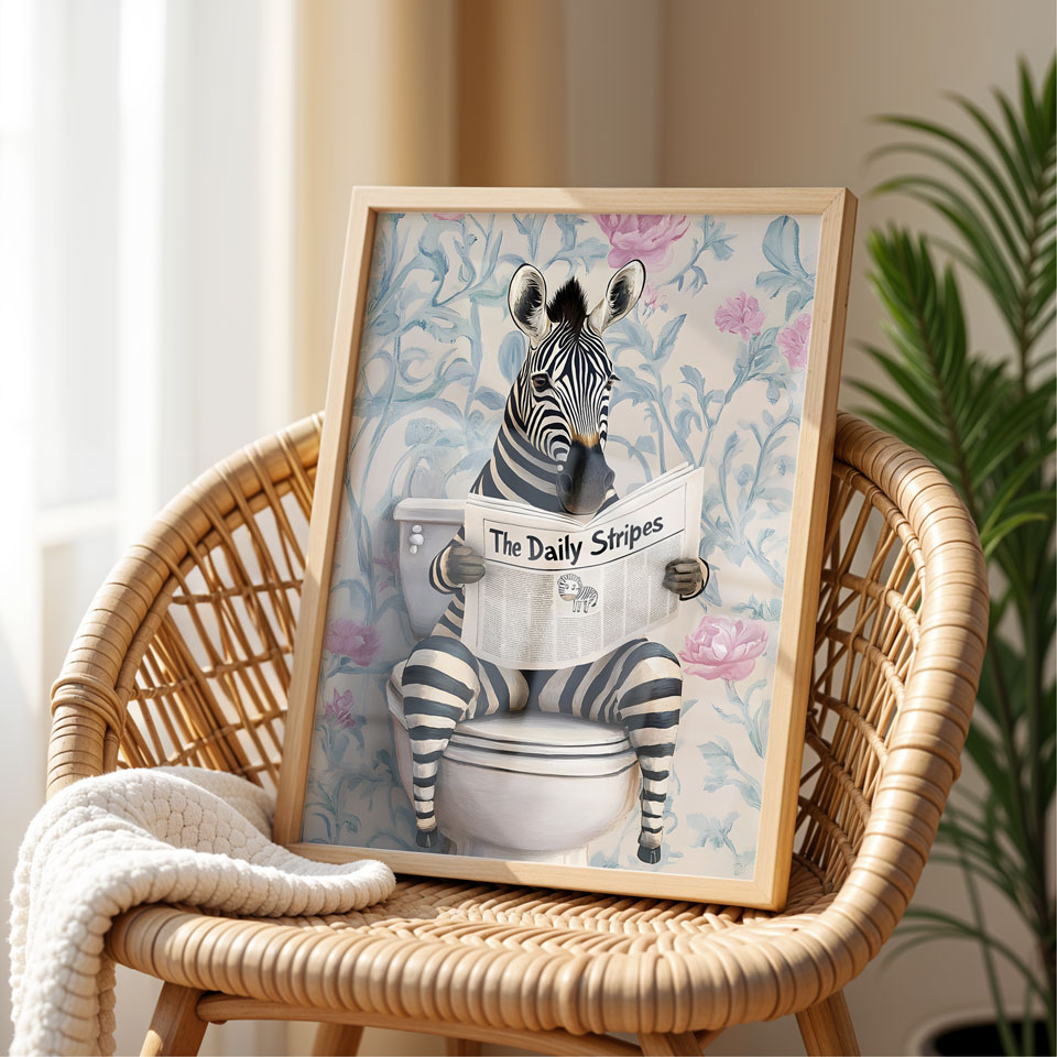 a picture of a zebra sitting on top of a toilet