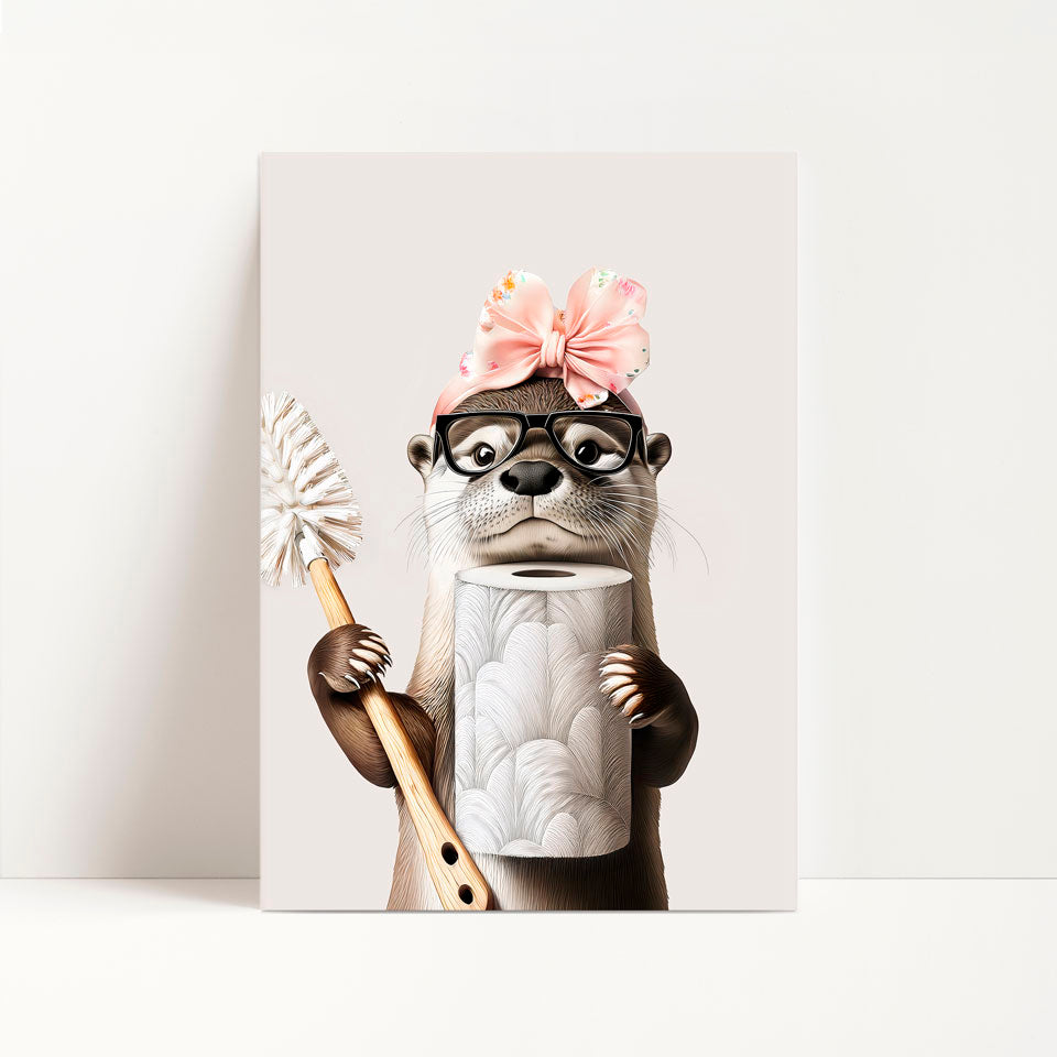 a card with a picture of a raccoon holding a brush