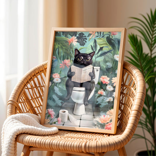 a cat sitting on a toilet reading a book
