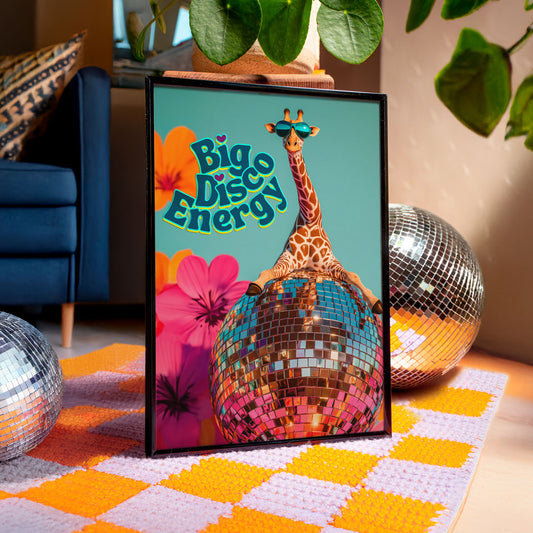 a picture of a giraffe on top of a disco ball