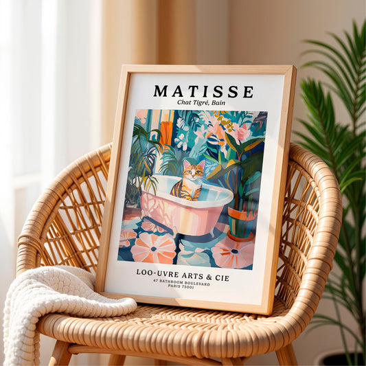 a picture of a cat in a bathtub on a chair