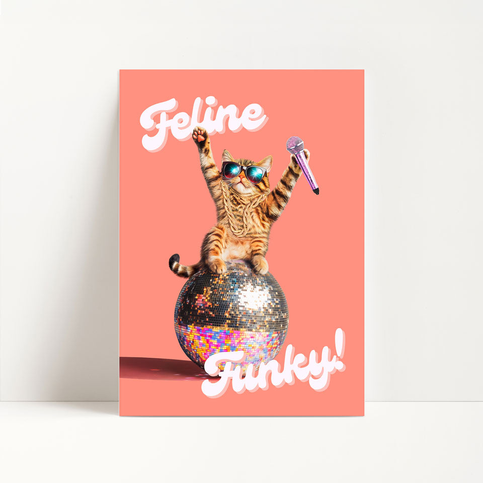 a card with a picture of a cat wearing sunglasses