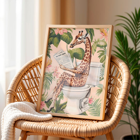 a picture of a giraffe sitting on a toilet