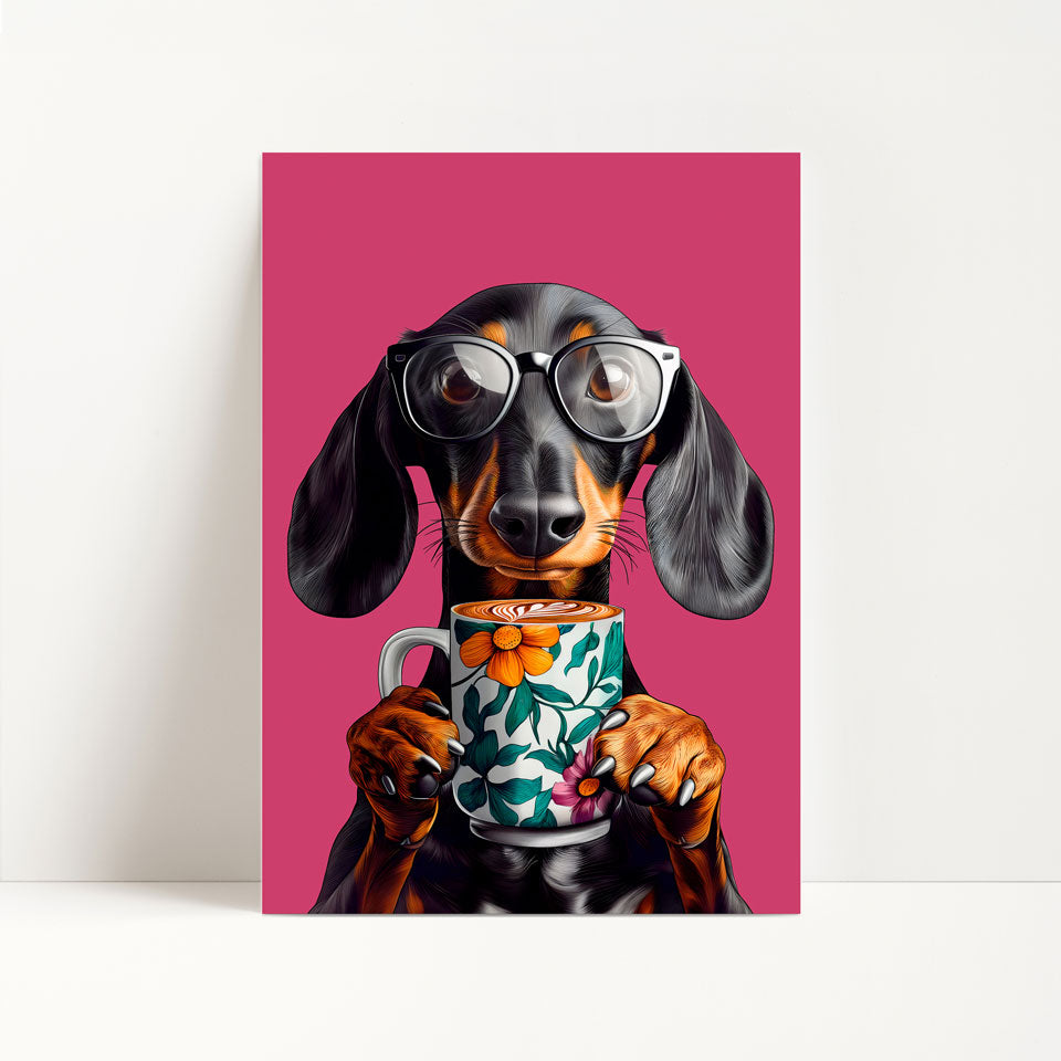 Sausage Dog Drinking Coffee Kitchen Print
