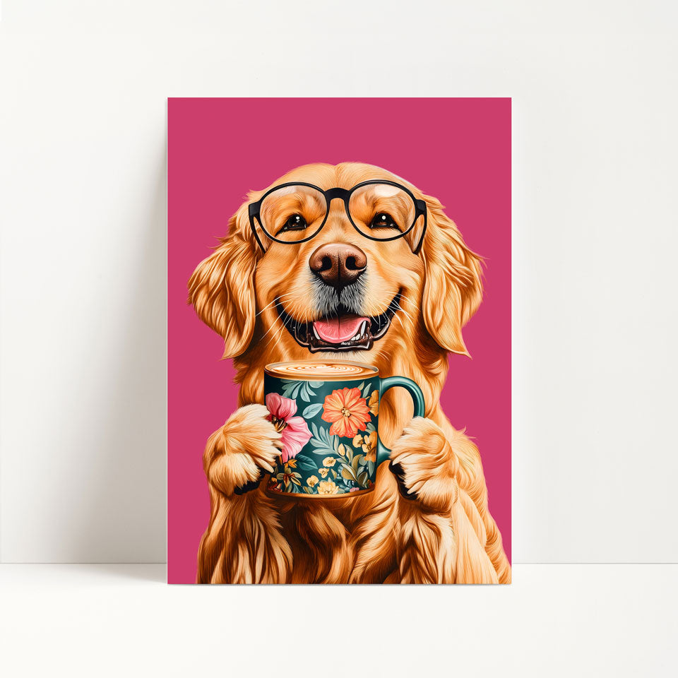 Golden Retriever Drinking Coffee Print