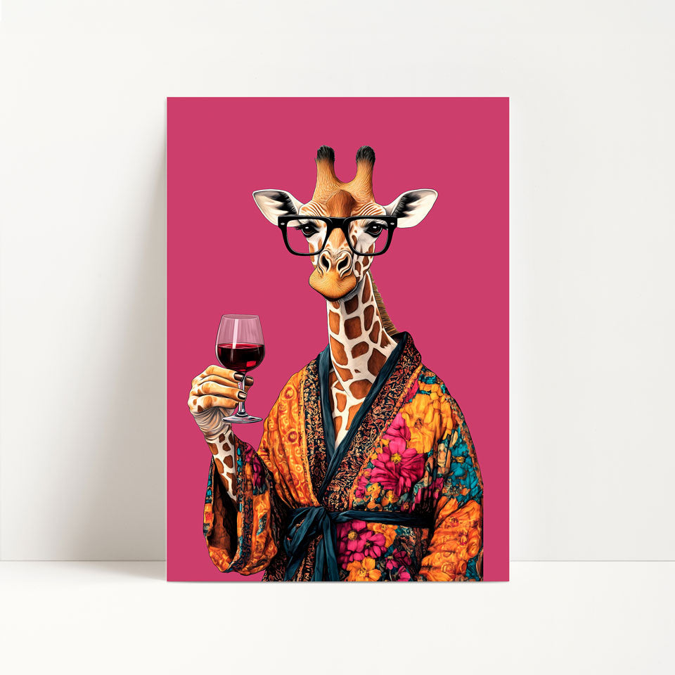 Giraffe Drinking Wine Print