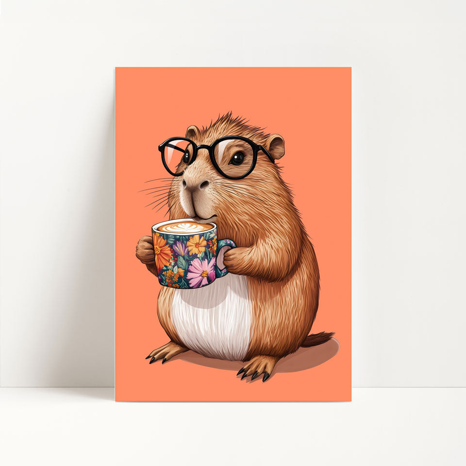 Capybara Drinking Coffee Print