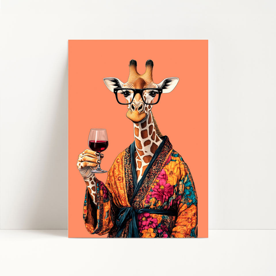 Giraffe Drinking Wine Print