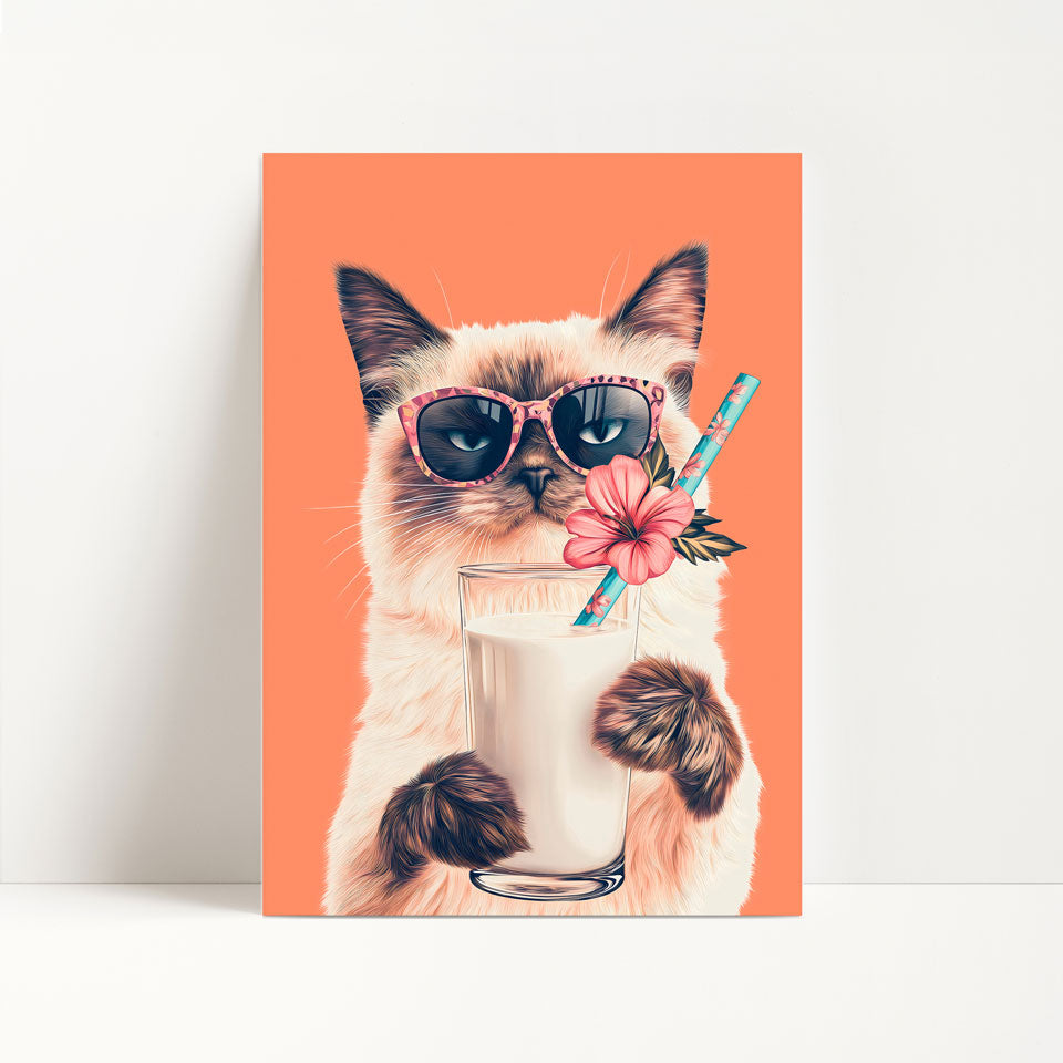 Siamese Cat Drinking Milk Kitchen Print