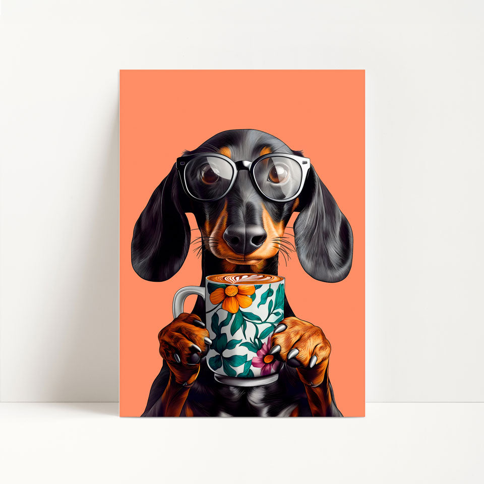Sausage Dog Drinking Coffee Kitchen Print