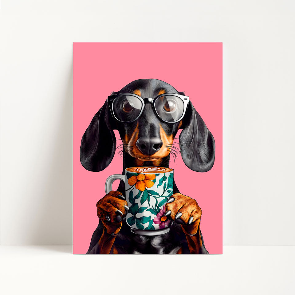 Sausage Dog Drinking Coffee Kitchen Print