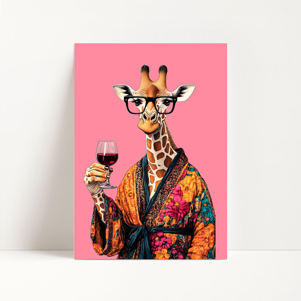 Giraffe Drinking Wine Print