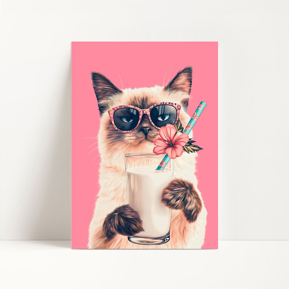 Siamese Cat Drinking Milk Kitchen Print