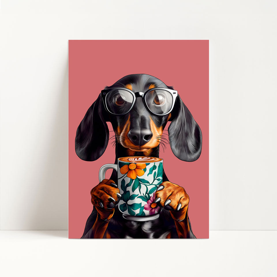 Sausage Dog Drinking Coffee Kitchen Print