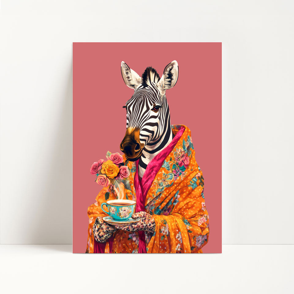 Zebra Drinking Tea Print
