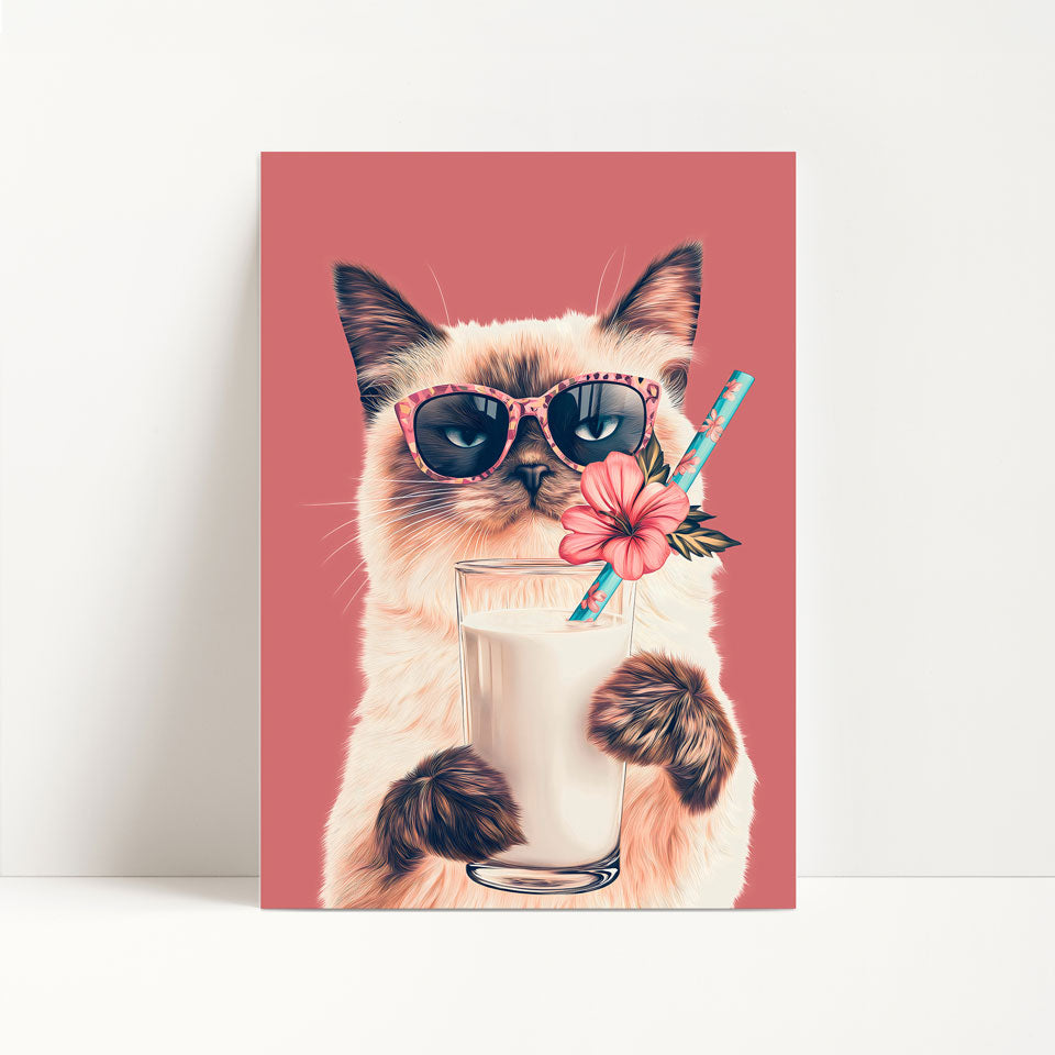 Siamese Cat Drinking Milk Kitchen Print