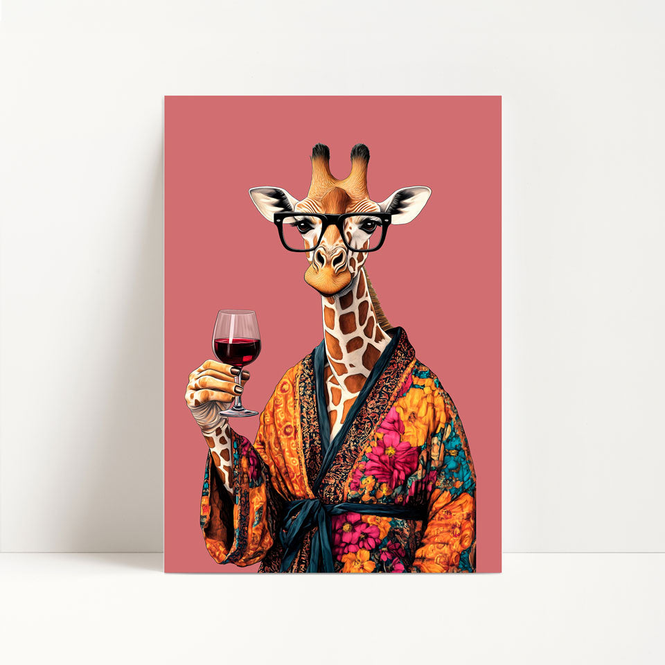Giraffe Drinking Wine Print
