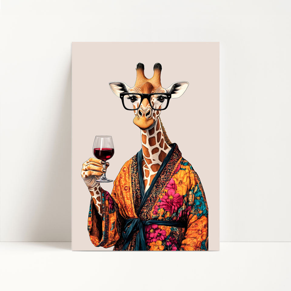 Giraffe Drinking Wine Print