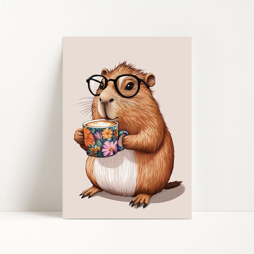 Capybara Drinking Coffee Print