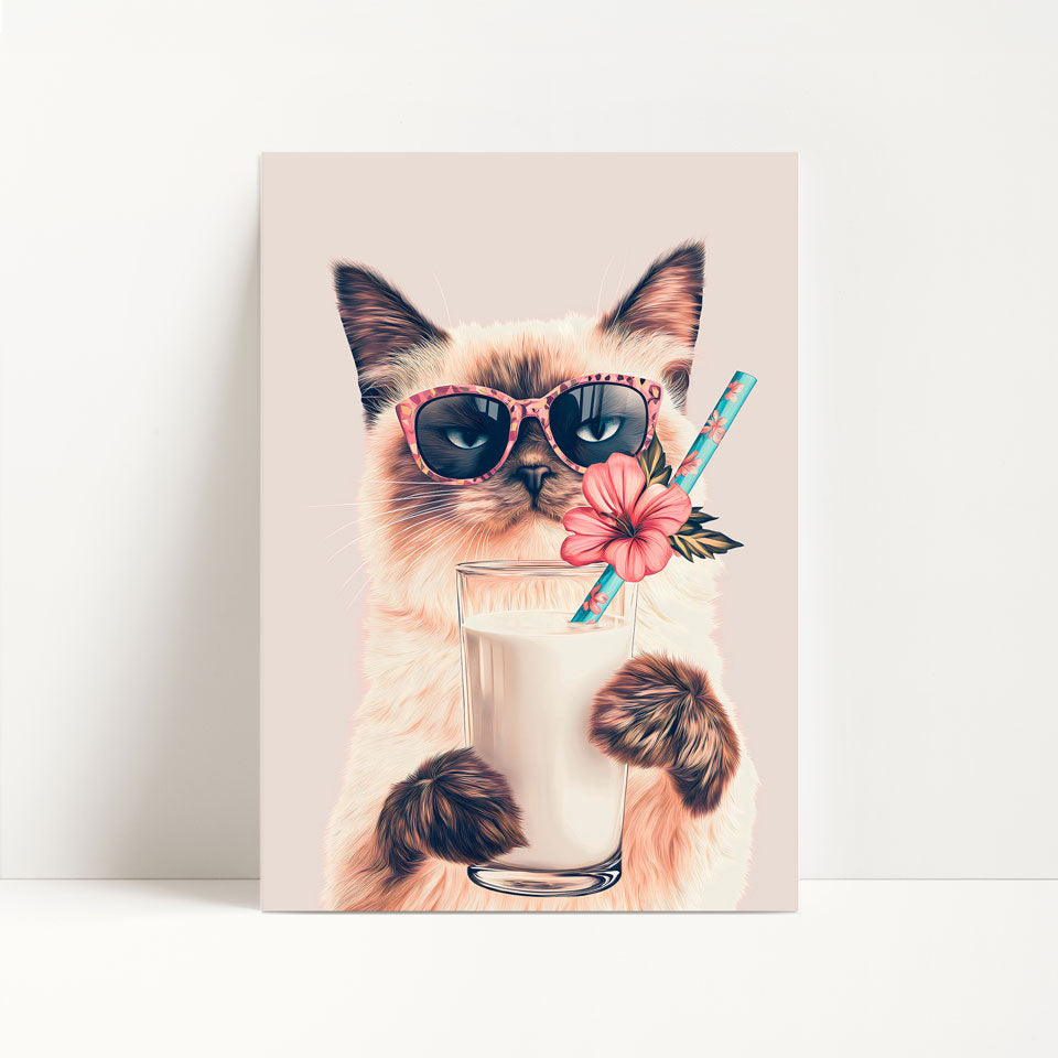 Siamese Cat Drinking Milk Kitchen Print
