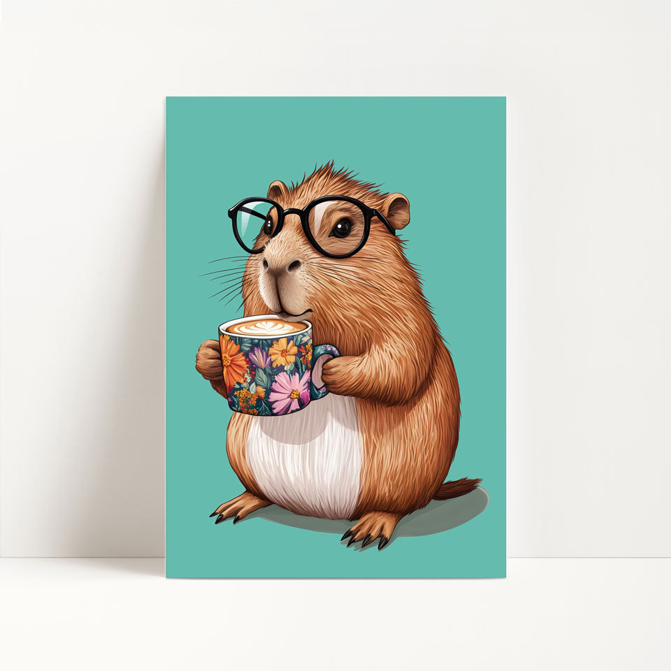Capybara Drinking Coffee Print