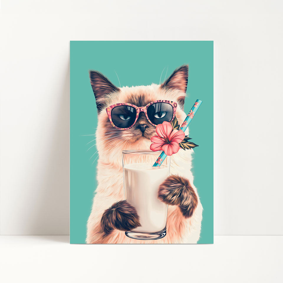 Siamese Cat Drinking Milk Kitchen Print
