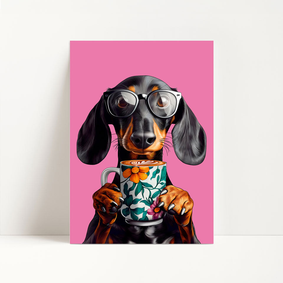 Sausage Dog Drinking Coffee Kitchen Print
