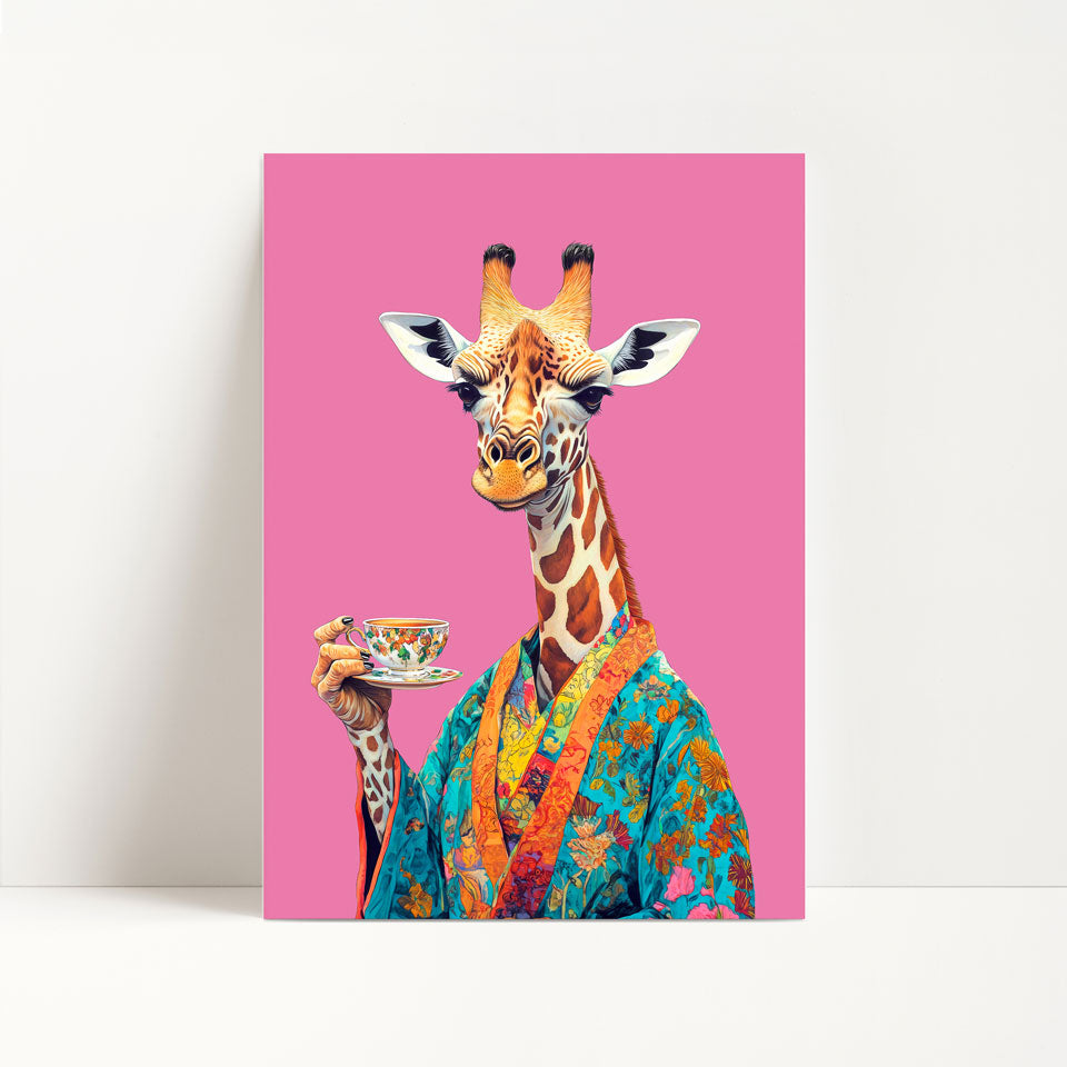Giraffe Drinking Wine Print