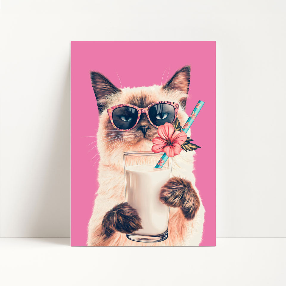 Siamese Cat Drinking Milk Kitchen Print