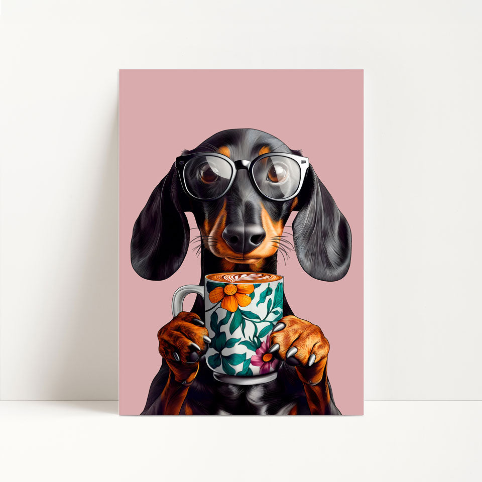 Sausage Dog Drinking Coffee Kitchen Print