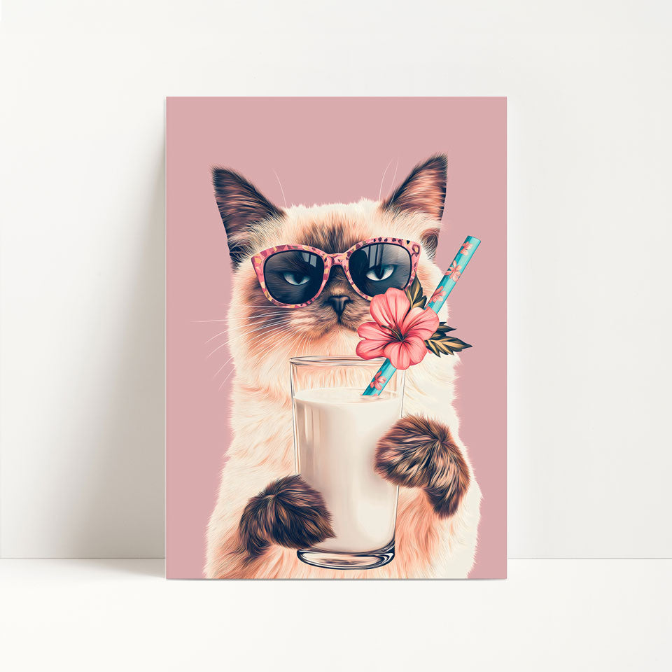Siamese Cat Drinking Milk Kitchen Print