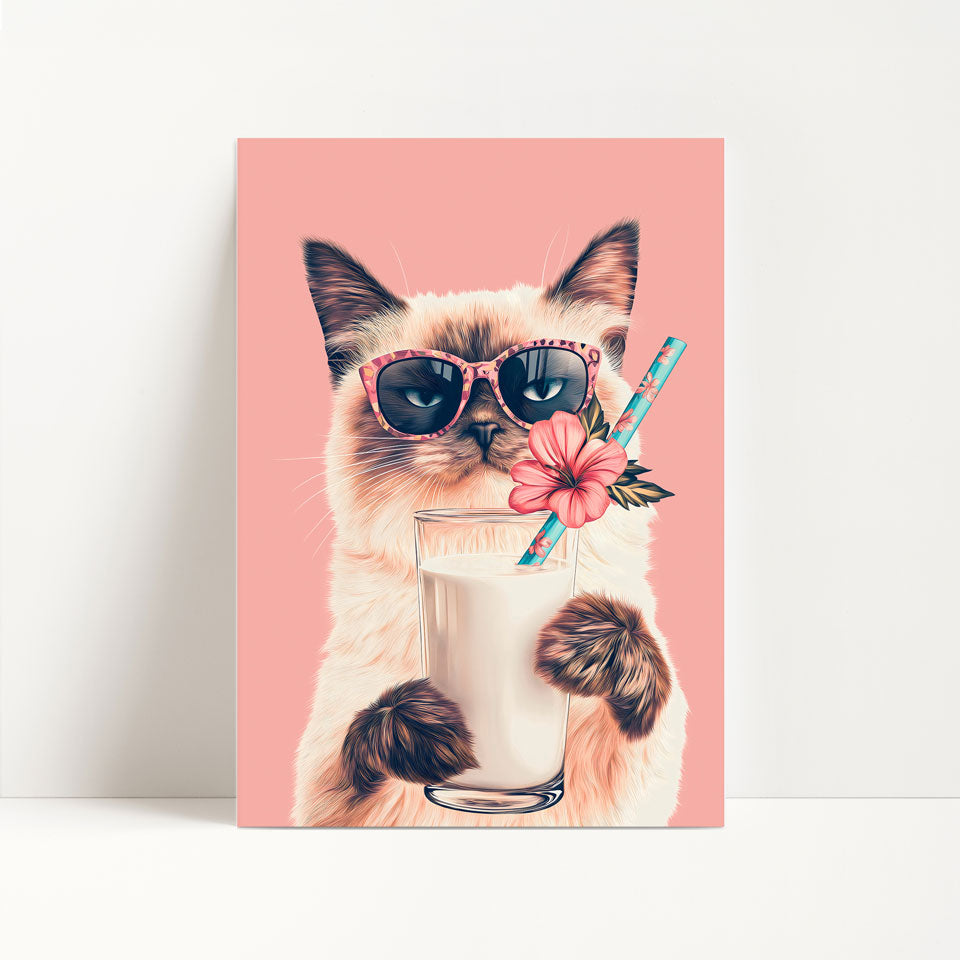 Siamese Cat Drinking Milk Kitchen Print