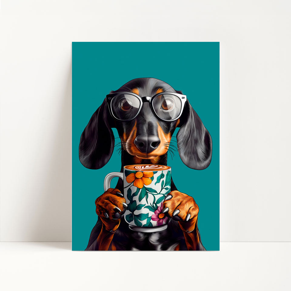 Sausage Dog Drinking Coffee Kitchen Print