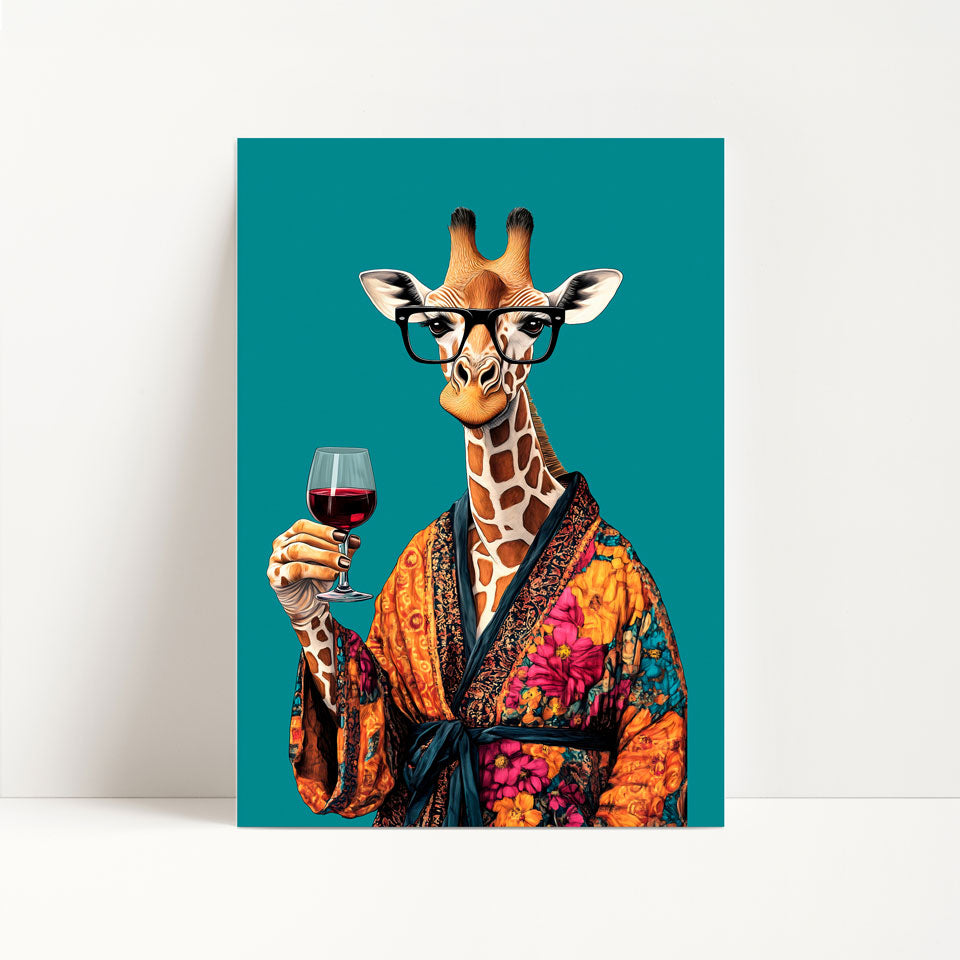 Giraffe Drinking Wine Print