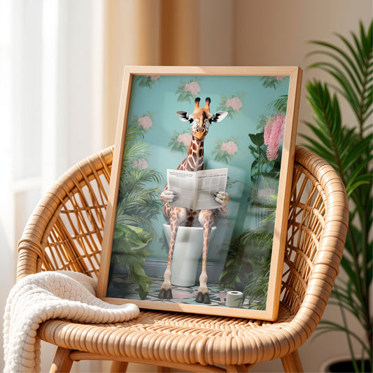 Giraffe on Toilet Bathroom Print