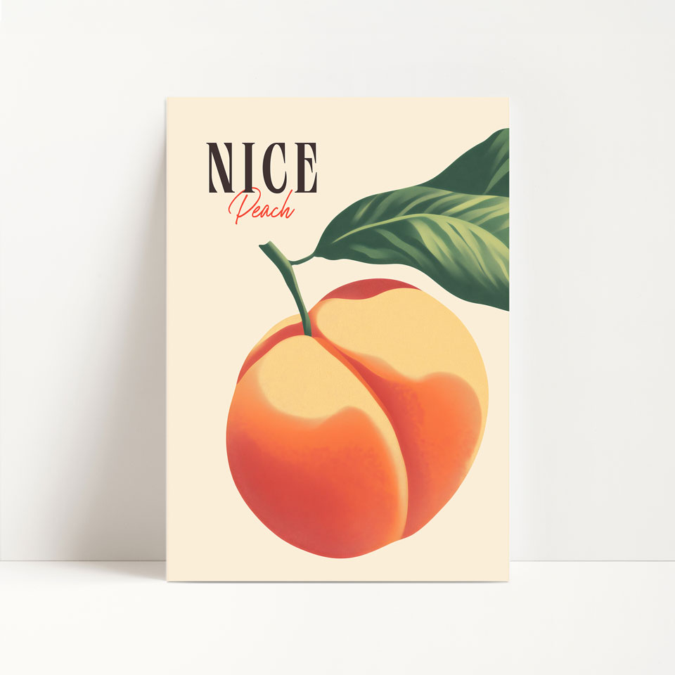 a card with a picture of a peach on it
