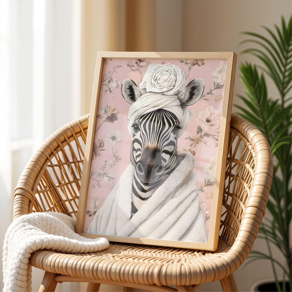 a picture of a zebra with a flower on its head