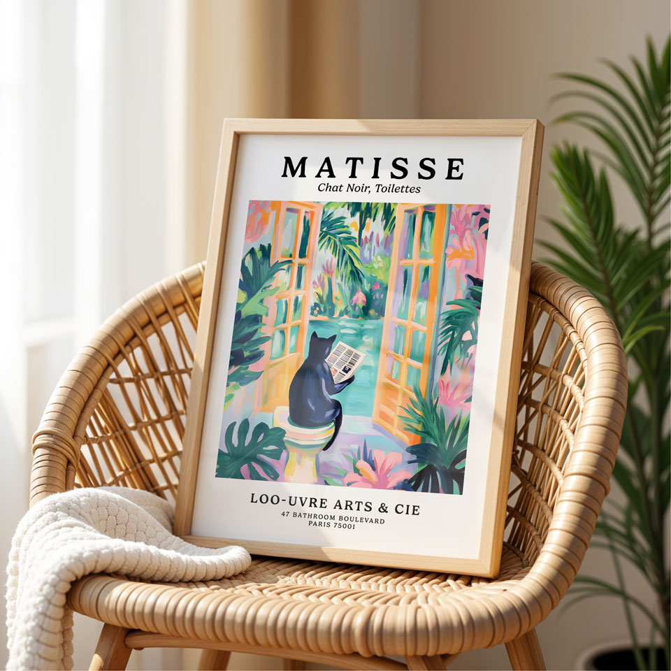 a picture of a cat sitting on a wicker chair