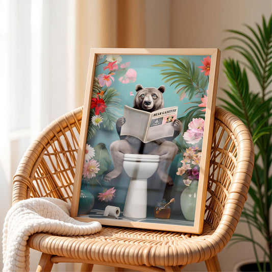 a panda bear sitting on a toilet reading a magazine