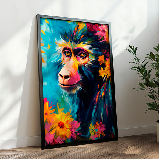 a painting of a monkey with flowers on it