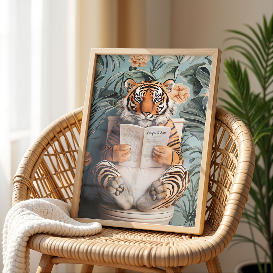 a picture of a tiger reading a book