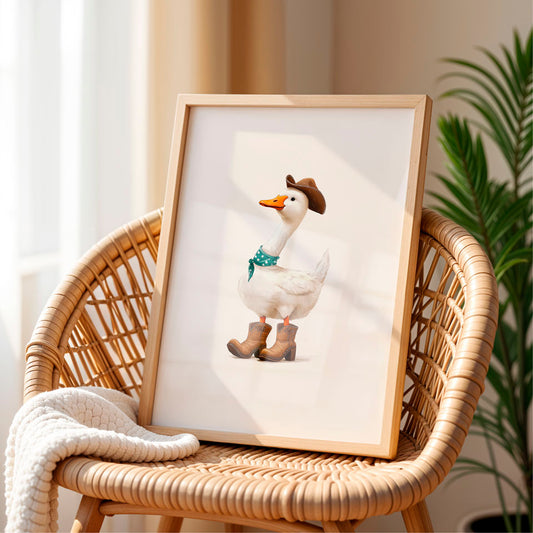 a picture of a duck with a hat and boots