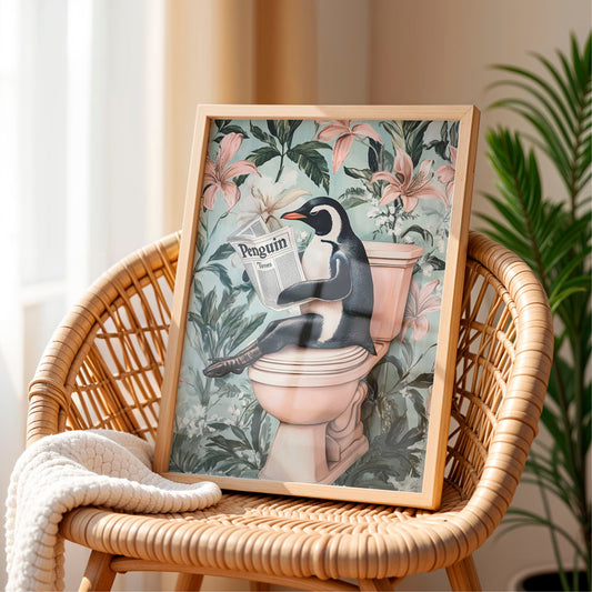 a picture of a penguin sitting on a toilet