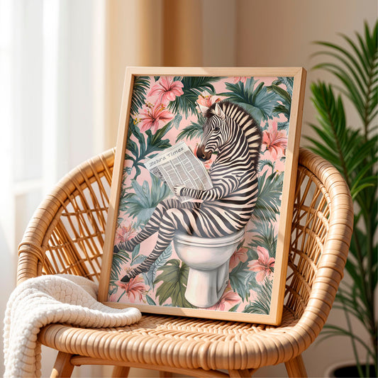 a picture of a zebra sitting on top of a toilet