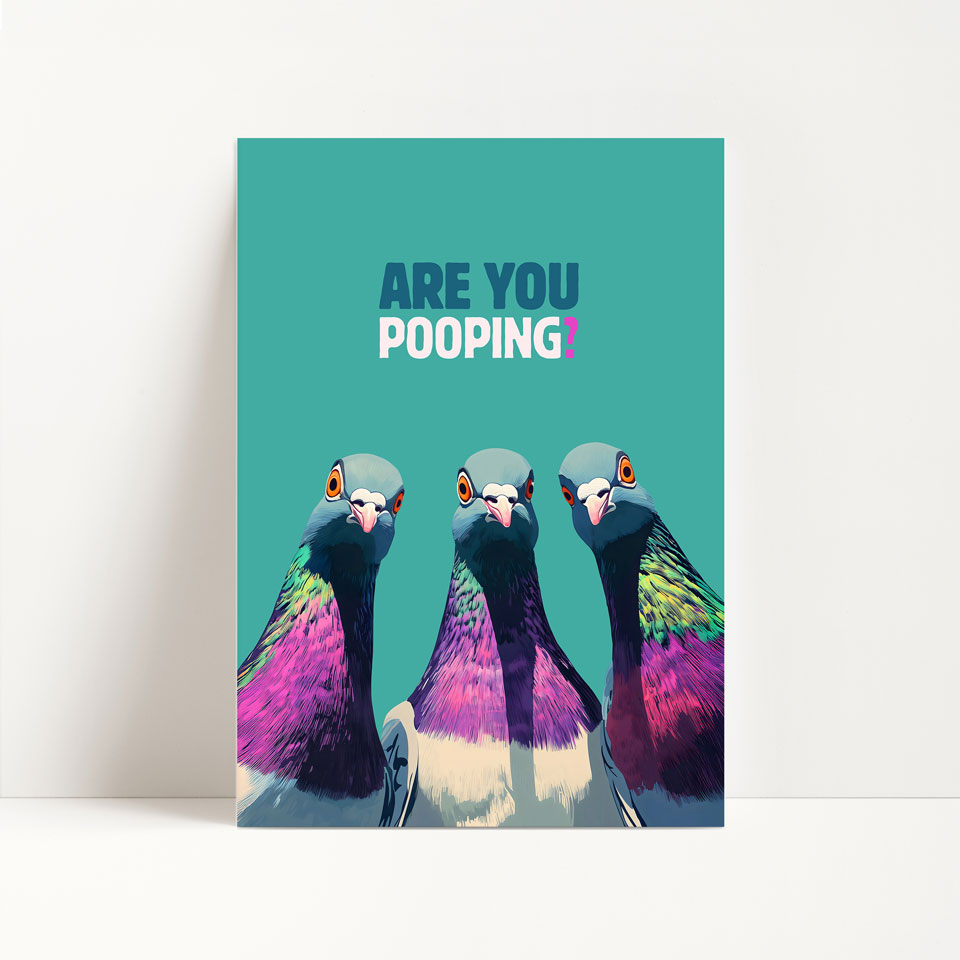 a card with three colorful birds on it