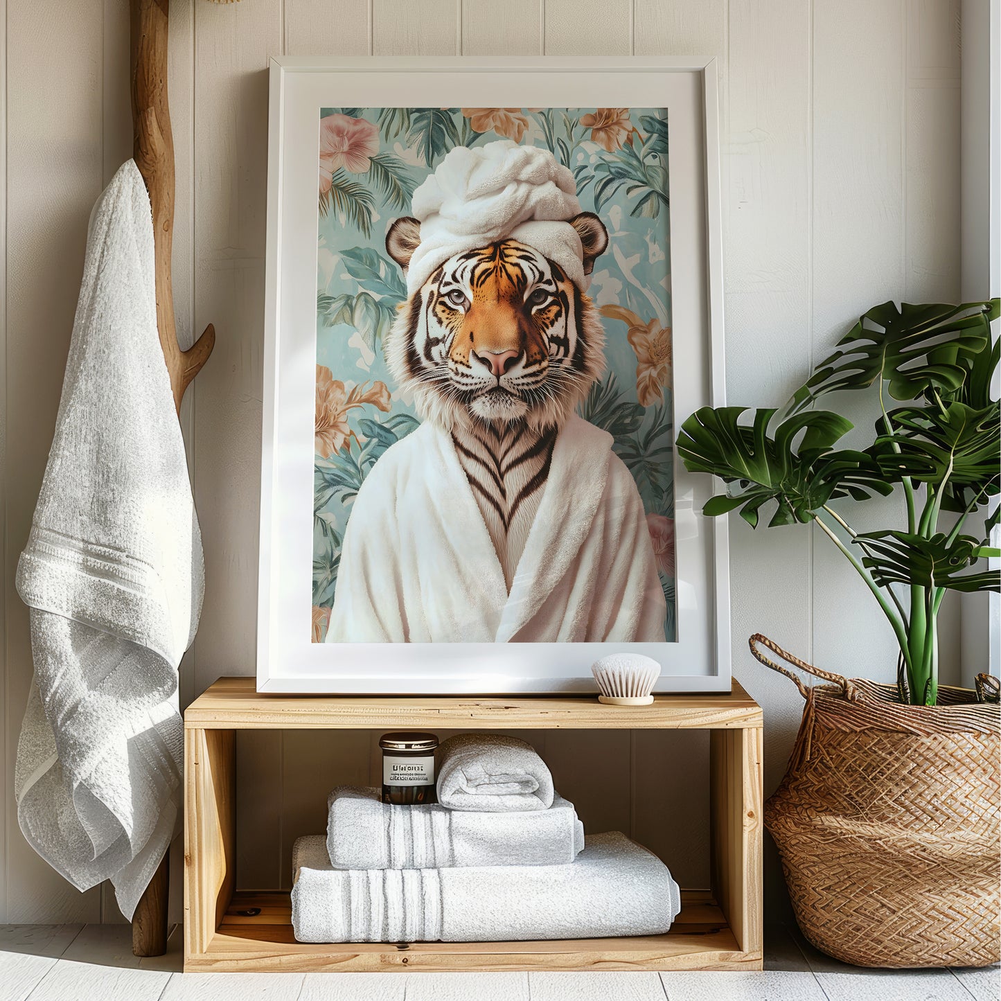 a picture of a tiger in a bathrobe