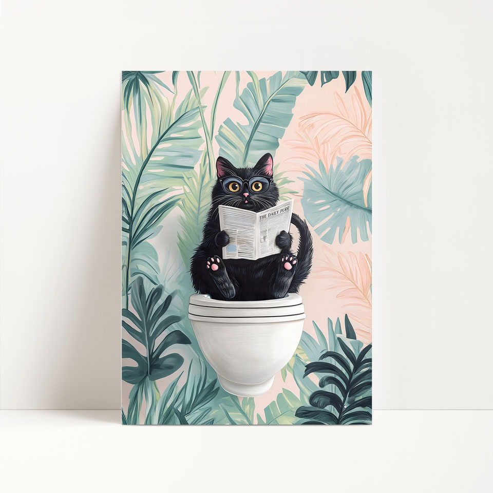 a black cat sitting on top of a toilet reading a newspaper